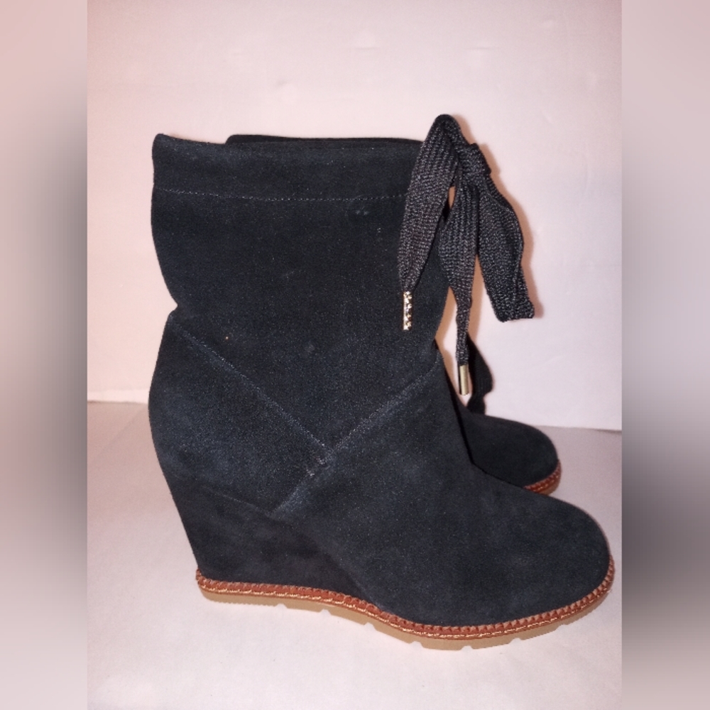Kate Spade Hidden Heel Booties Suede Wedges Lace Tie Size 6M
